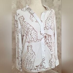 Rails Kathryn Jungle Cat Print Button Down Shirt Medium Animal Print Rayon Blous